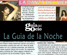 Yasmina Andrawis fue portada en Guia de la Noche de Guia del ocio, suplemento de la Guia del Ocio, en donde se recomienda la danza oriental y sus beneficios en El Karnak